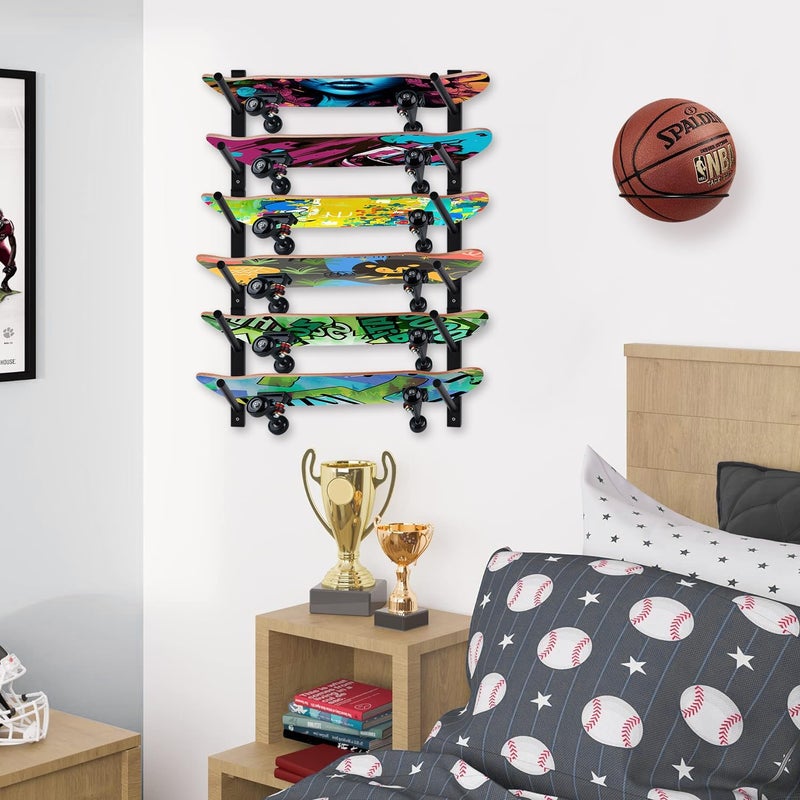BiJun Skateboard Wall Mount, Snowboard Wall Mount Display, Horizontal Ski Wall Rack, Skateboard Rack Storage Holder Longboard Hanger - Image 5